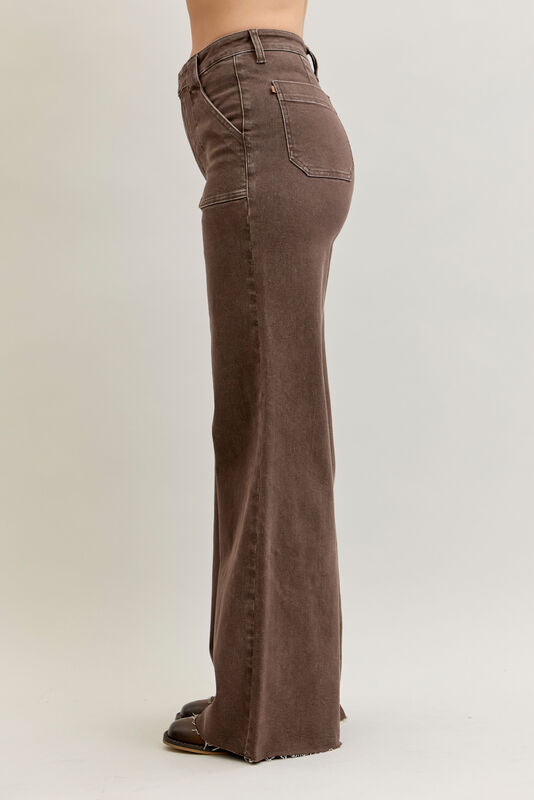 Judy Blue HW Retro Wide Yarn Dyed Front Patch Pocket Jeans
