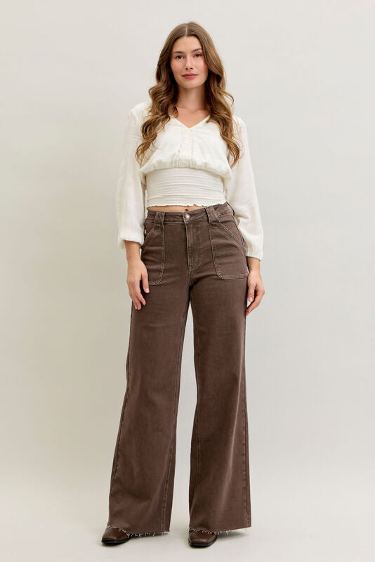 Judy Blue HW Retro Wide Yarn Dyed Front Patch Pocket Jeans
