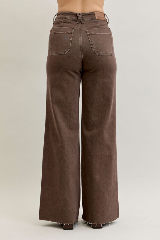 Judy Blue HW Retro Wide Yarn Dyed Front Patch Pocket Jeans