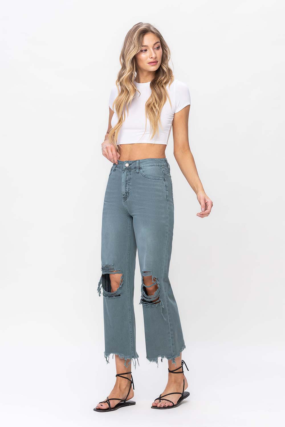 90's Vintage Super High Rise Crop Flare Jeans
