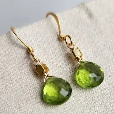 Peridot and Cube Gold Earrings