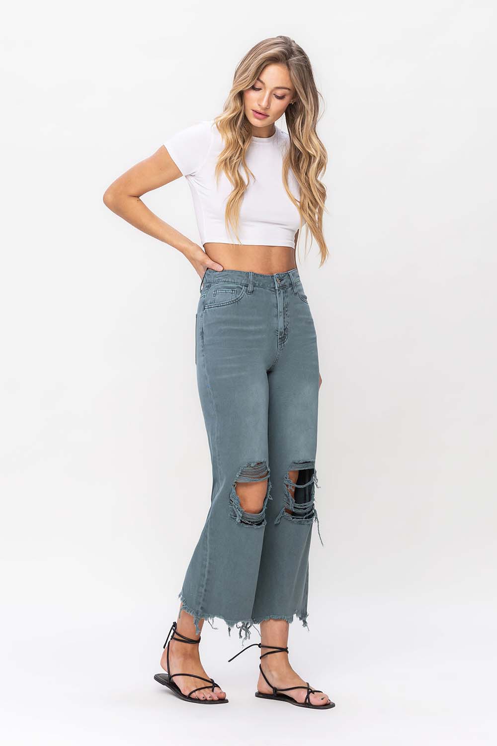 90's Vintage Super High Rise Crop Flare Jeans
