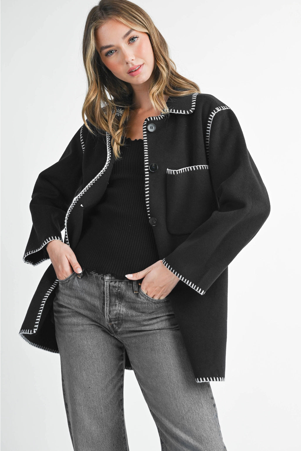 Contrast Stitch Blend Coat