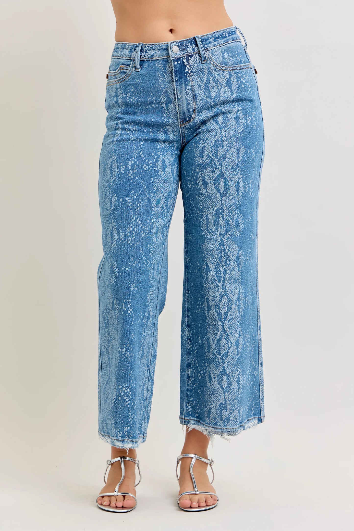 Judy Blue Printed HW Ankle Wide Jeans