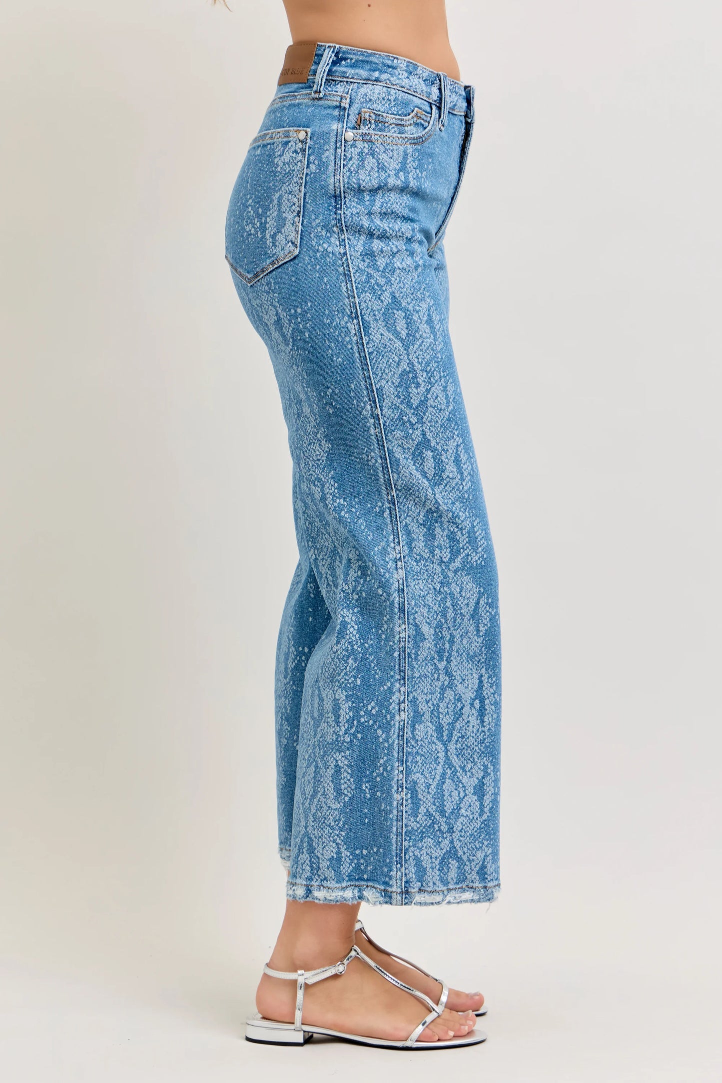 Judy Blue Printed HW Ankle Wide Jeans