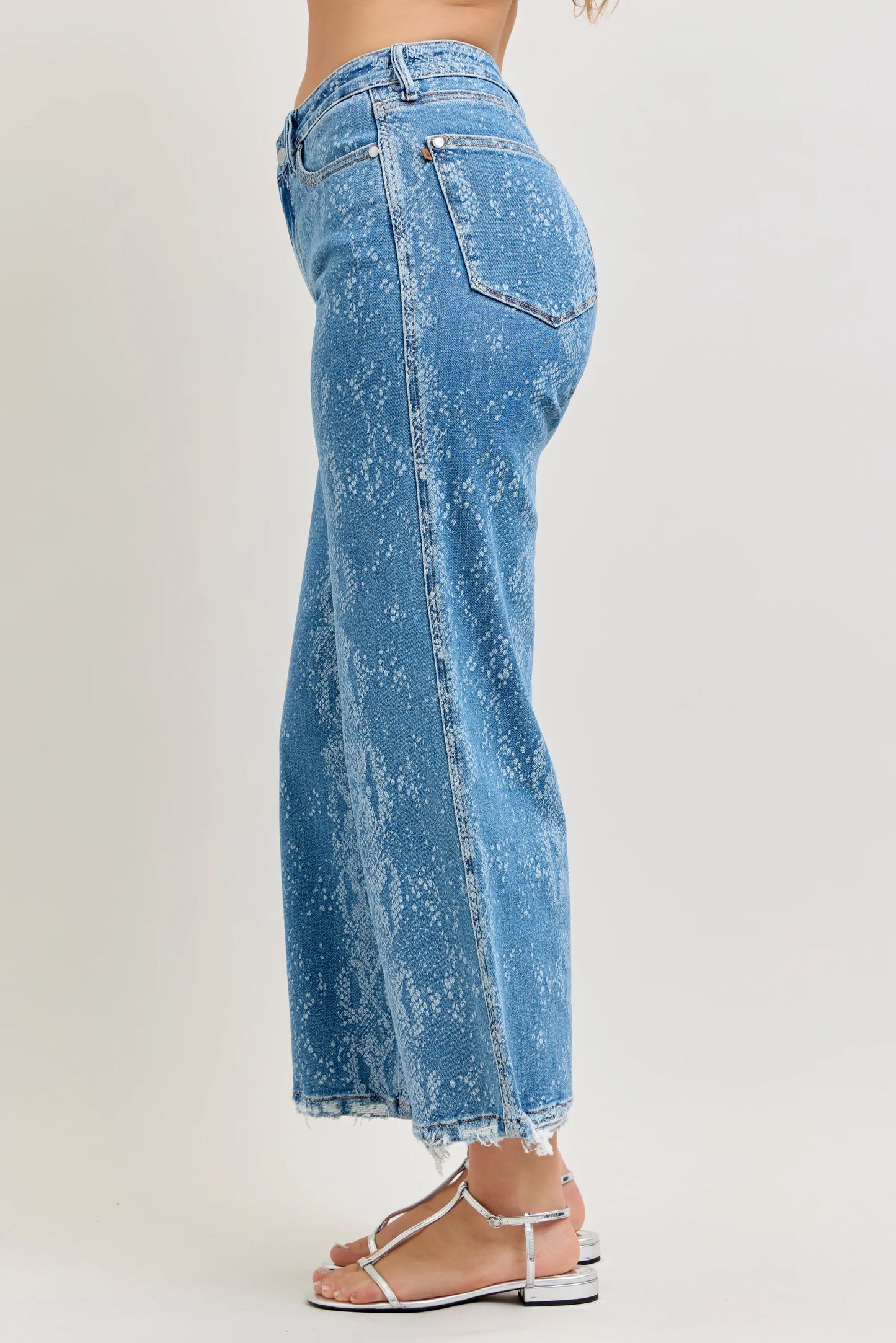 Judy Blue Printed HW Ankle Wide Jeans