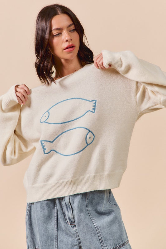 Fish Embroidered Sweater