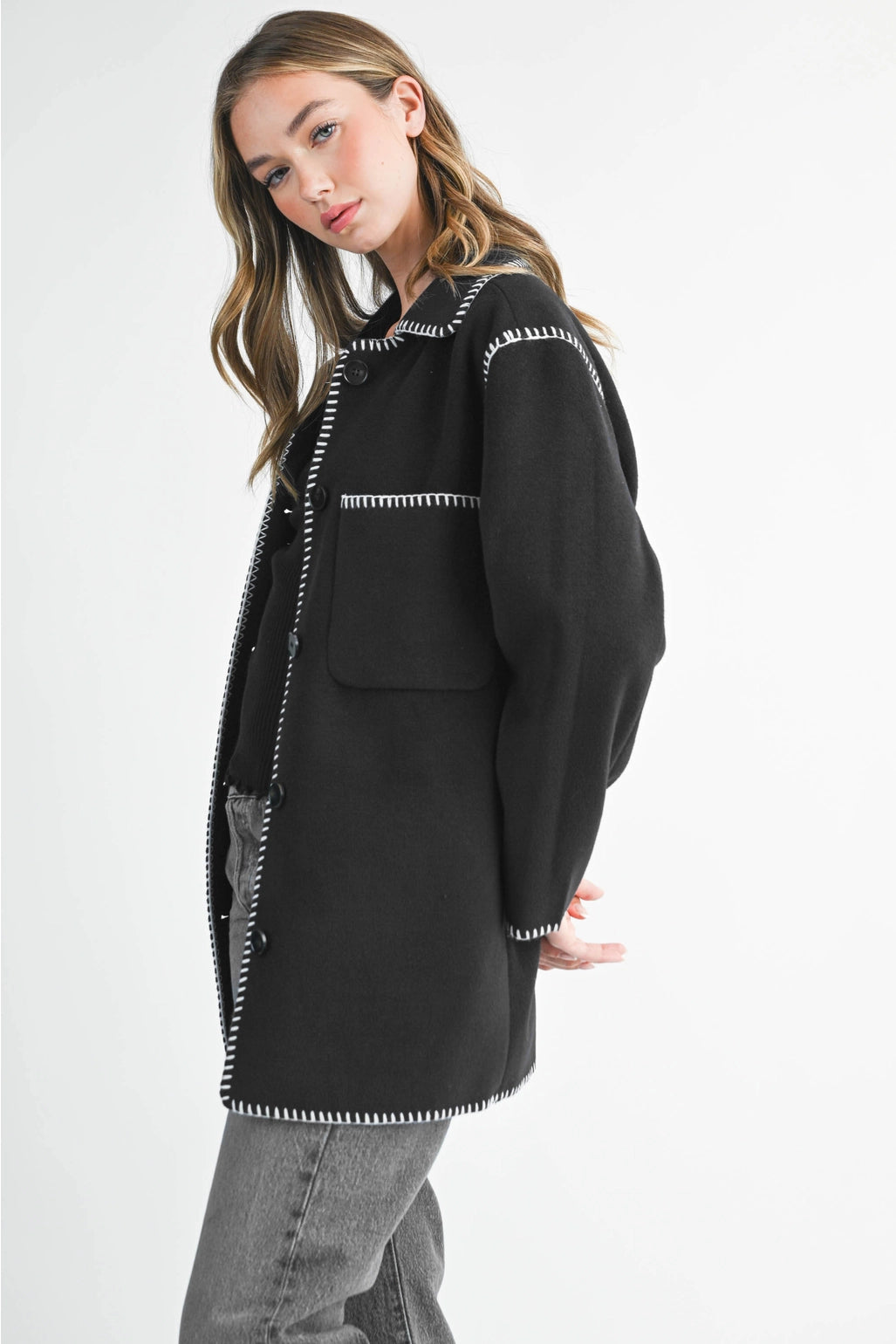 Contrast Stitch Blend Coat