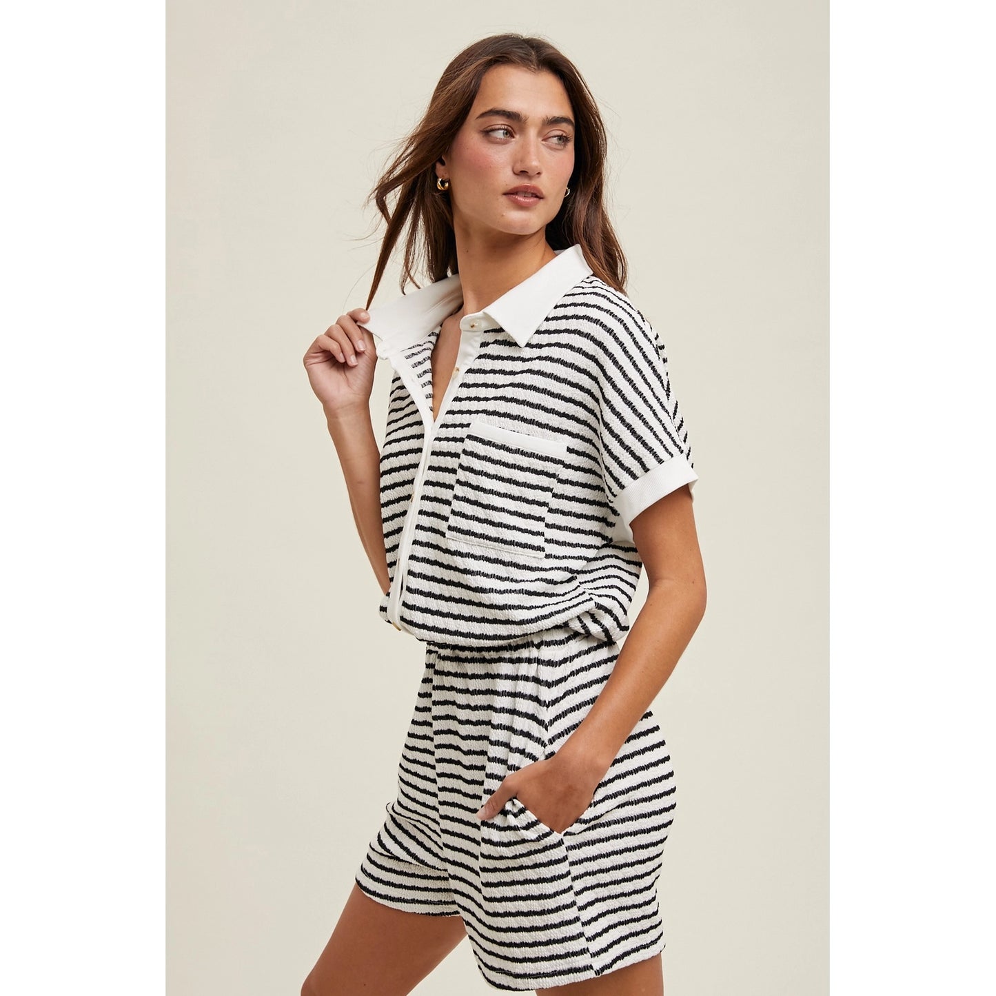 Striped Button-Up Romper