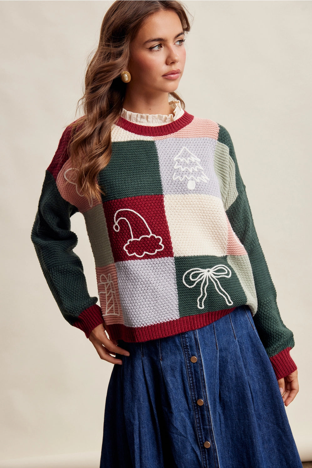 Holiday Patchwork Knit Sweater
