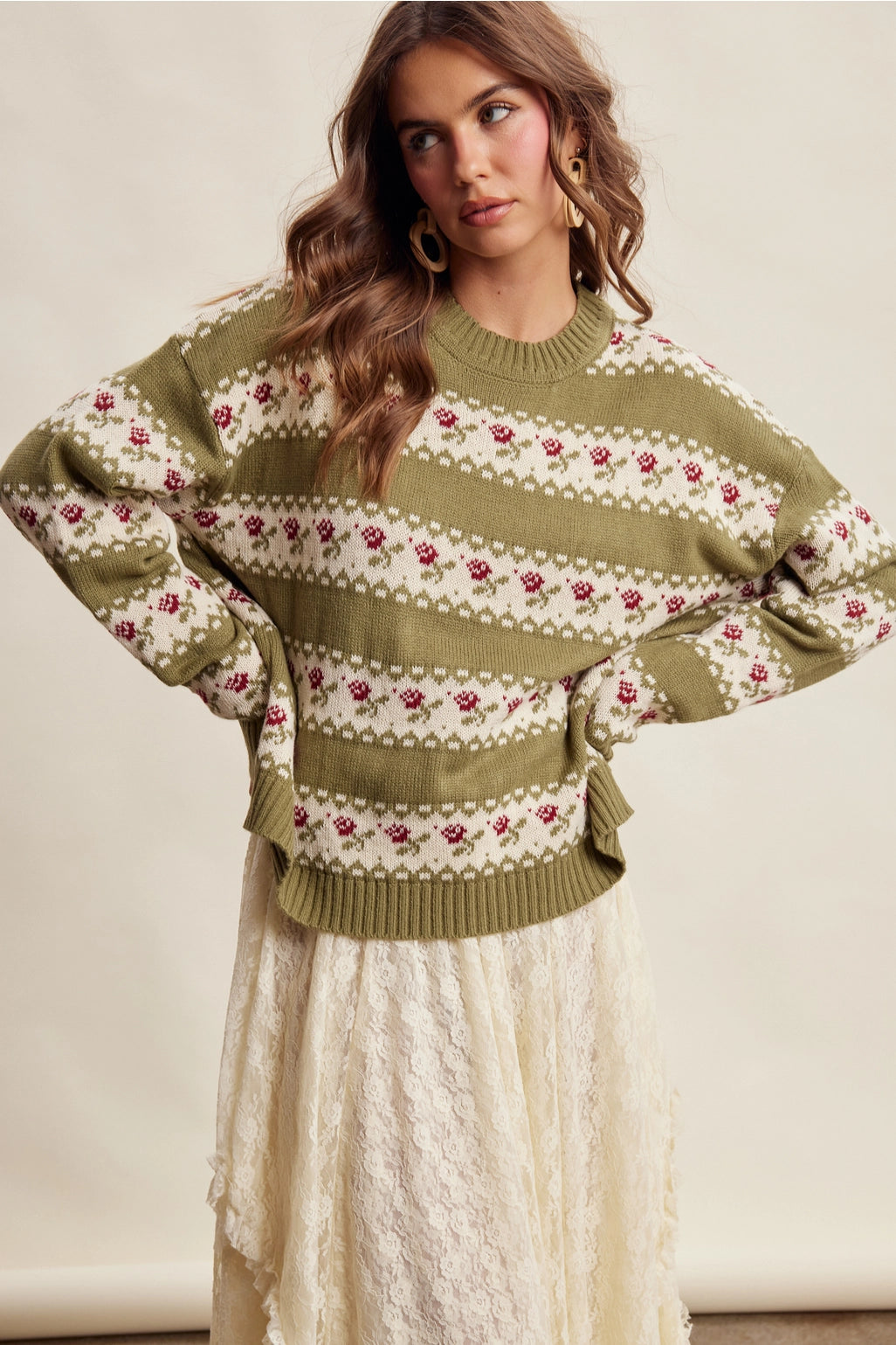Floral Fair Isle Knit Sweater