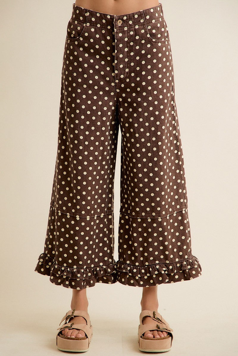 Polka Dot Jeans With Ruffle Hem