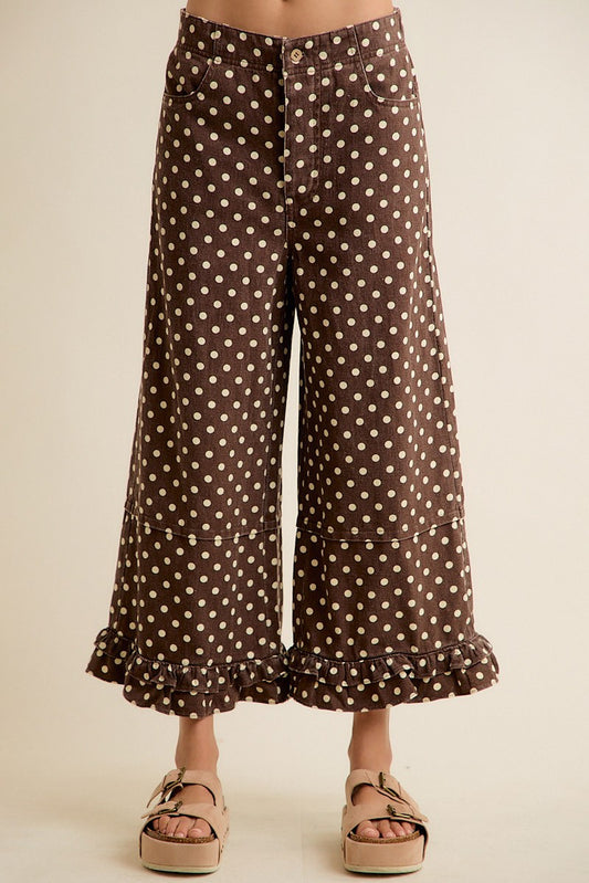 Polka Dot Jeans With Ruffle Hem