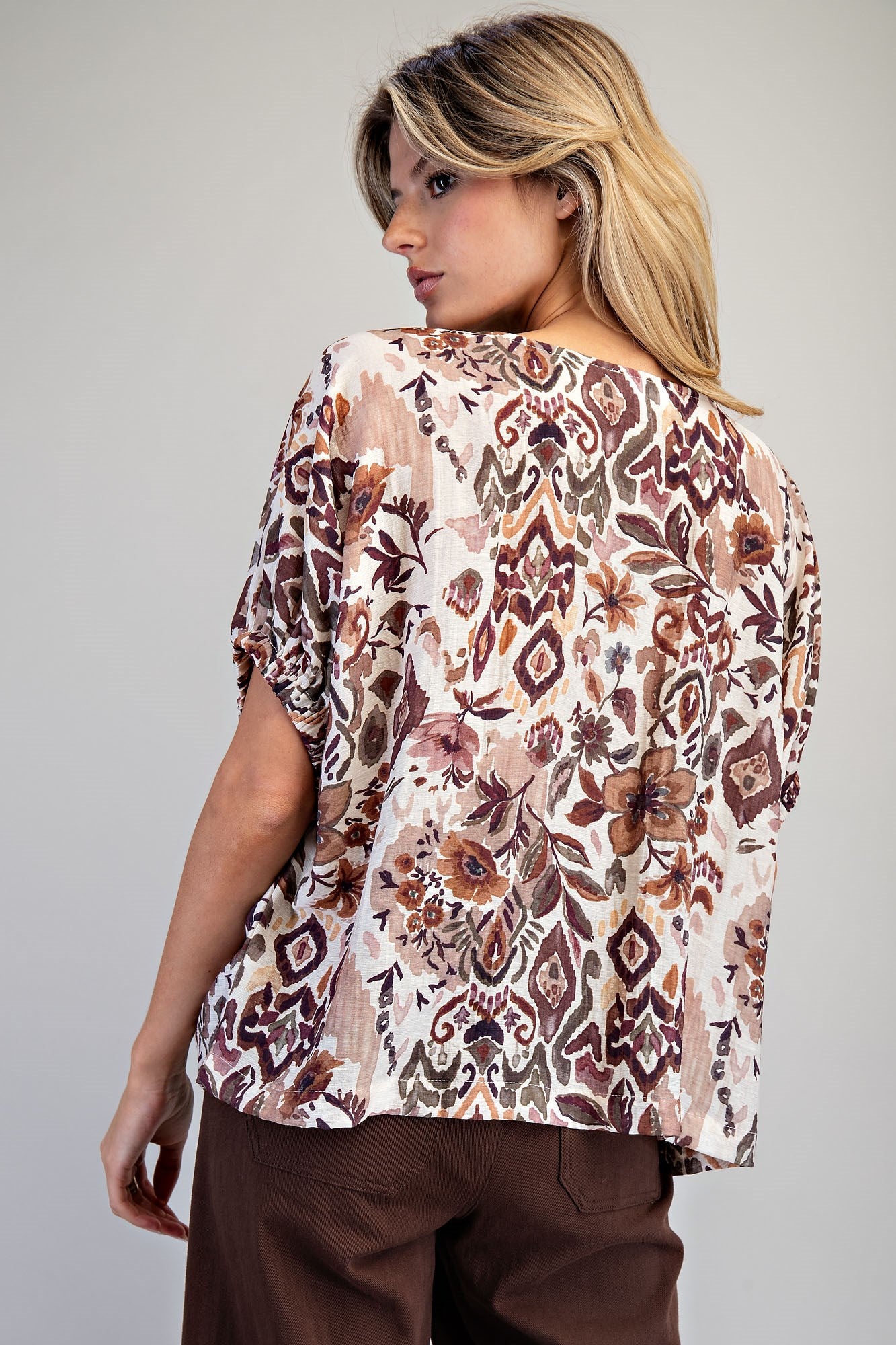 Printed Short Dolman Sleeve Blouse - Dusty Garden