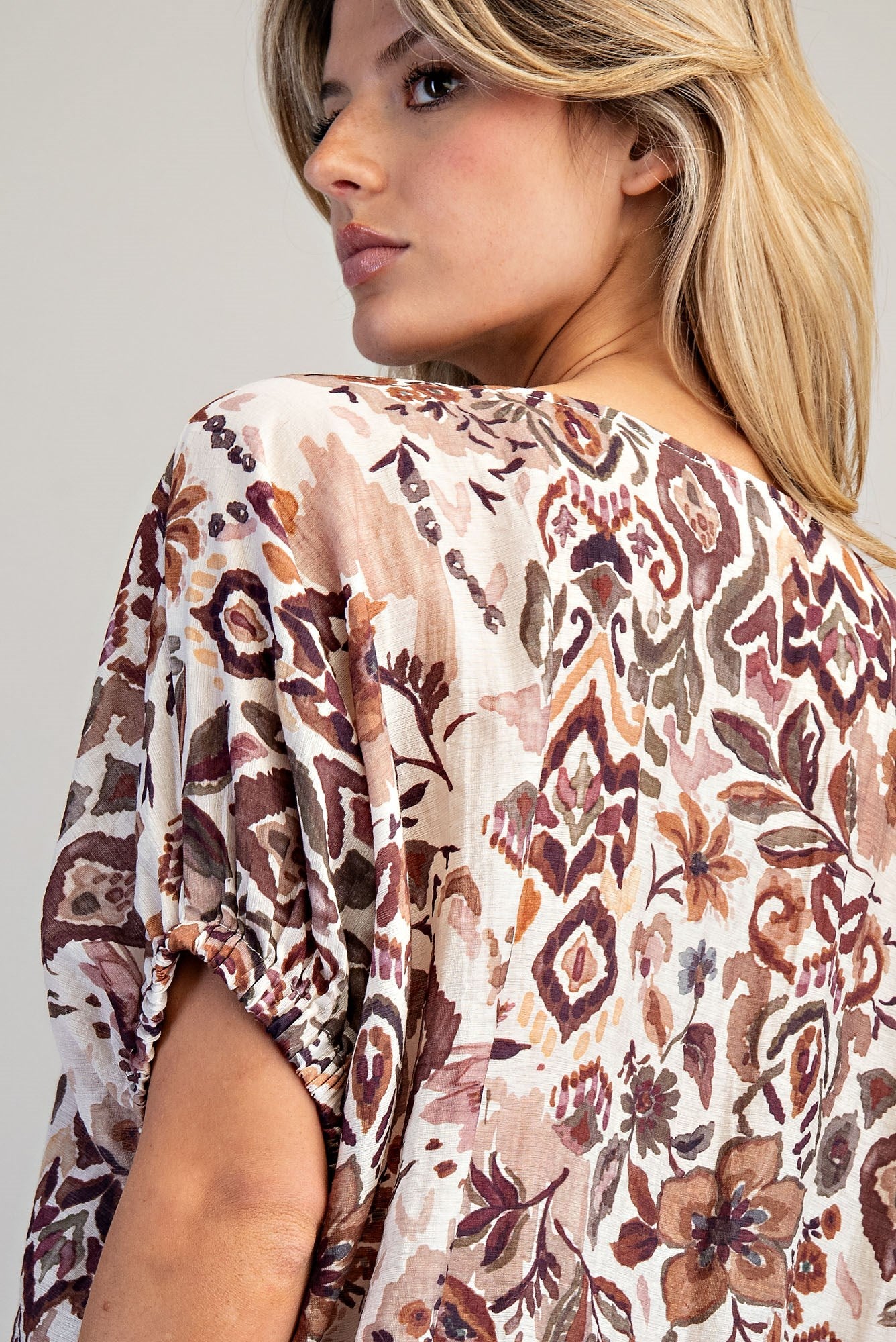 Printed Short Dolman Sleeve Blouse - Dusty Garden