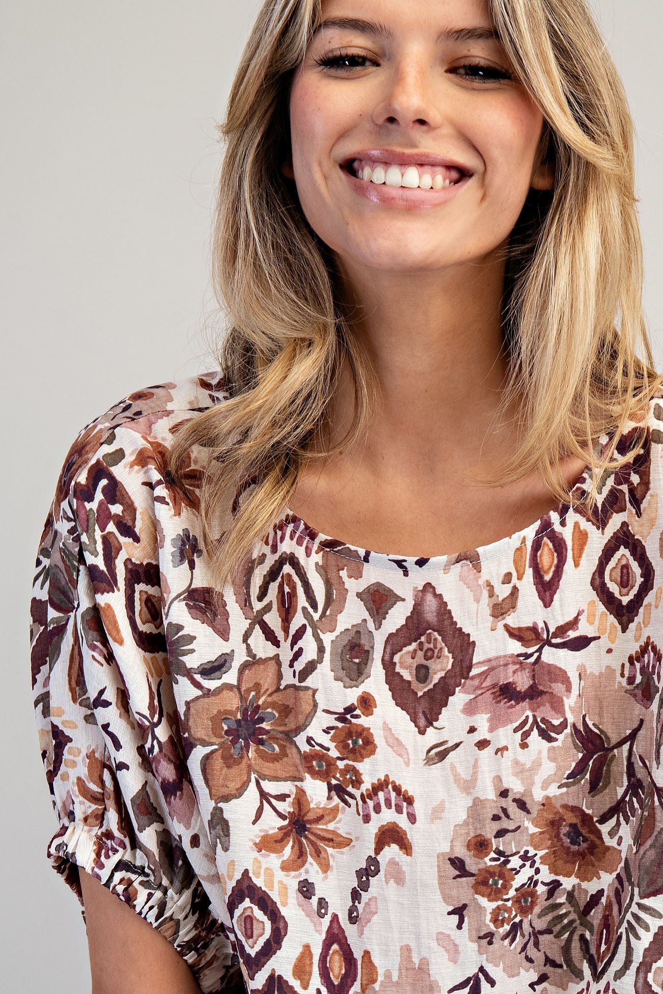Printed Short Dolman Sleeve Blouse - Dusty Garden
