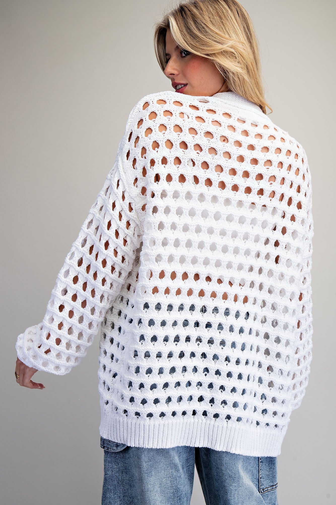 Open Knit Bubble Sleeve Cardigan