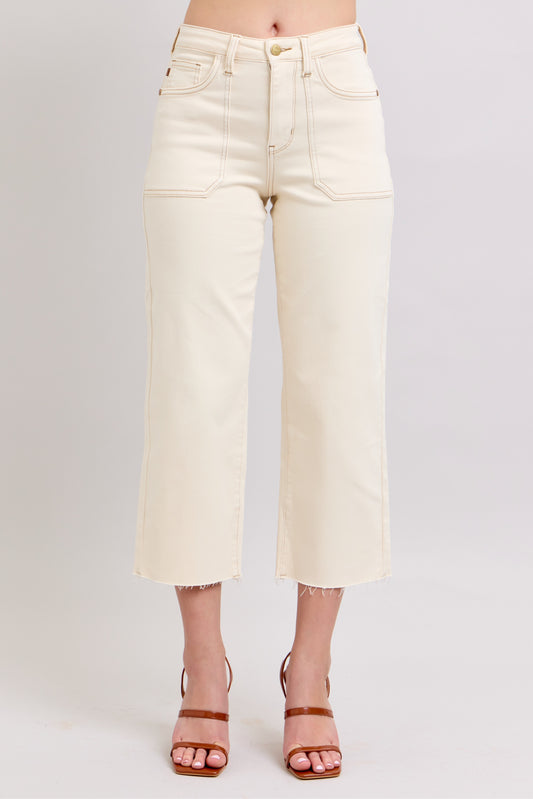 Judy Blue HW Garment Dyed Crop Wide (Ecru)