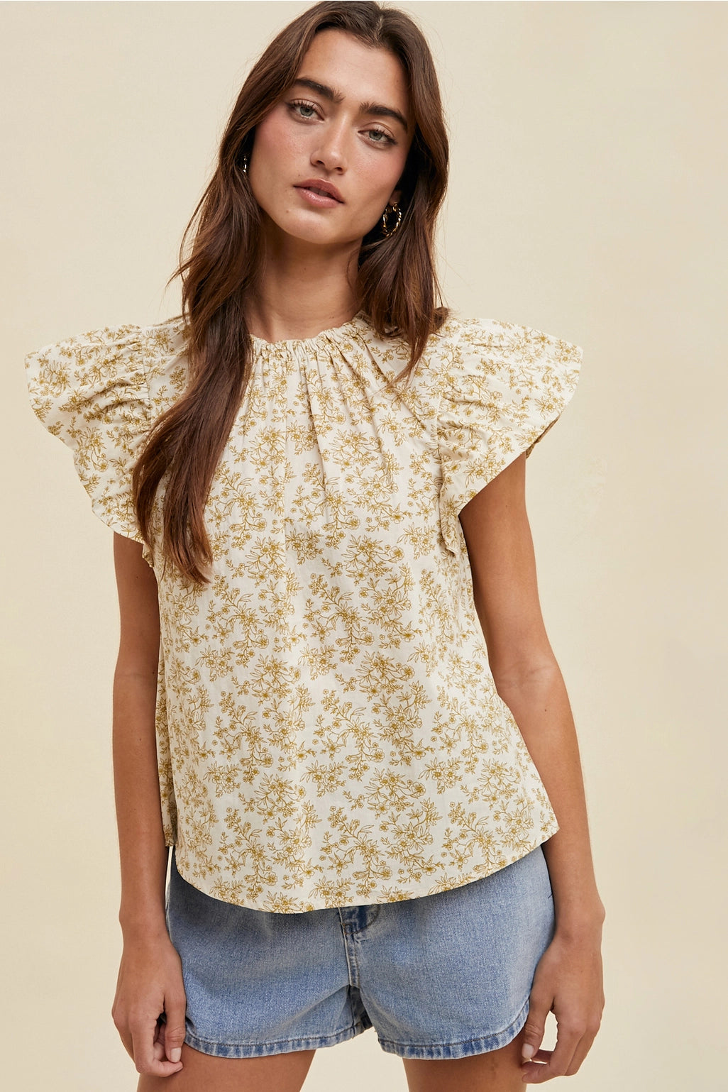 Floral Ruffle Sleeve Blouse