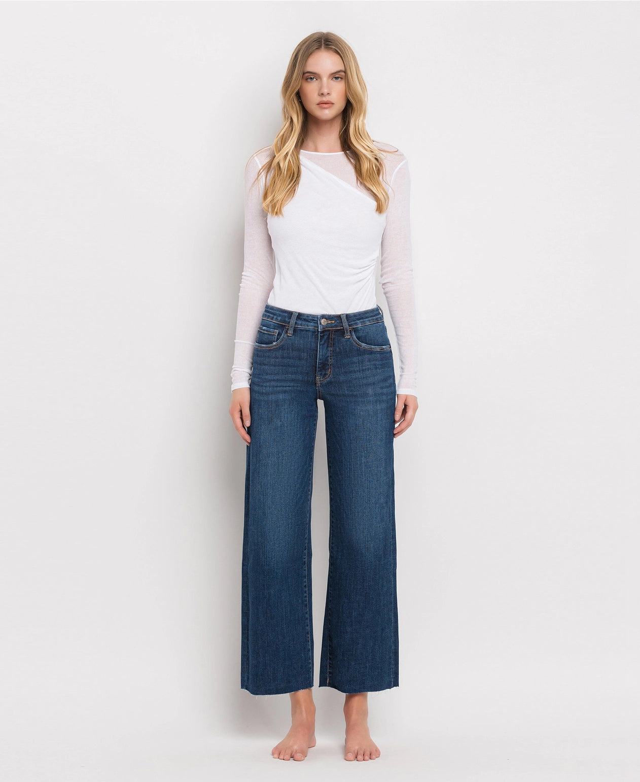 Tummy Control Mid Rise Dark Wash Wide Leg Jeans