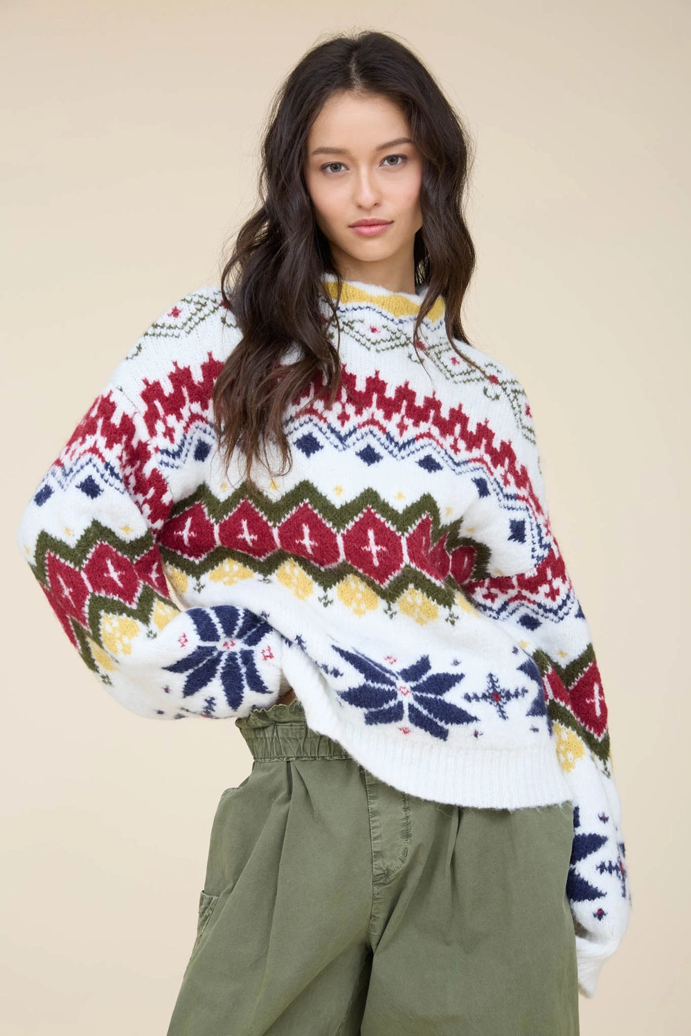 Winter Fair Isle Mock Neck Knit Sweater
