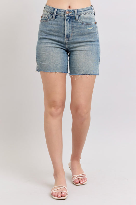 Judy Blue HW Vintage Wash Side Slit Shorts