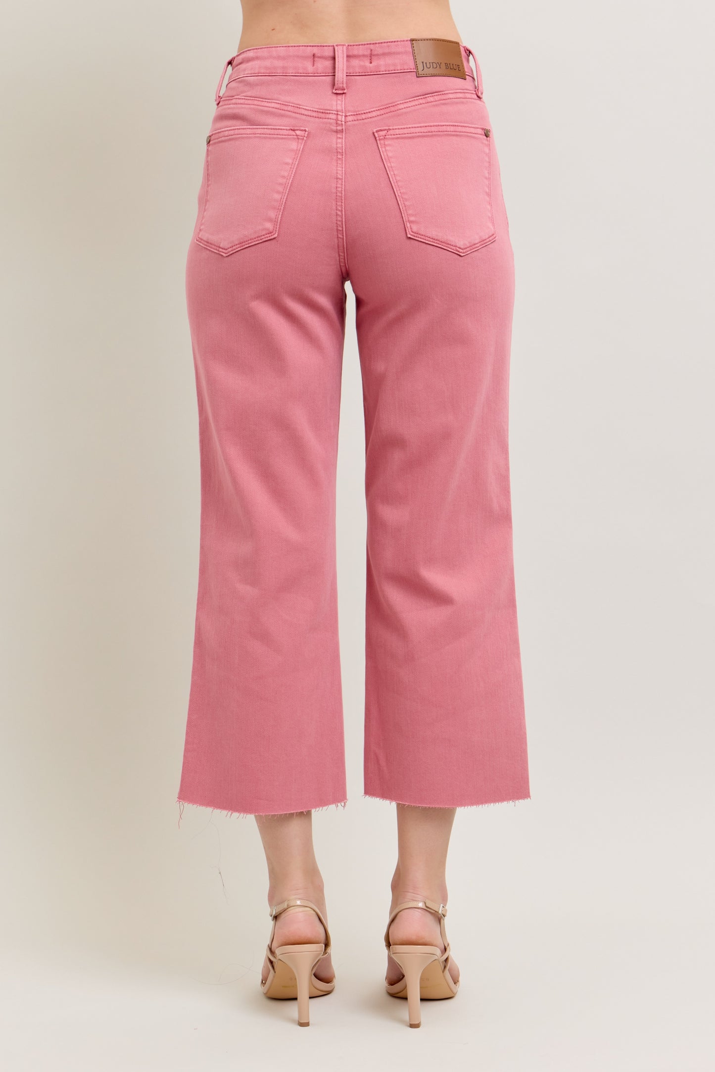 Judy Blue HW Garment Dyed Raw Hem Crop Wide - ROSE