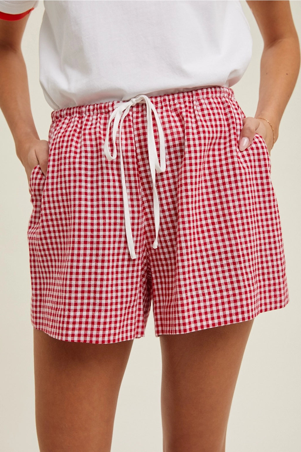Gingham Casual Shorts - Red