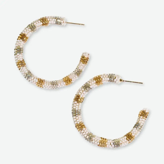 Zoey Stripes Small Beaded Hoop Earrings St. Moritz