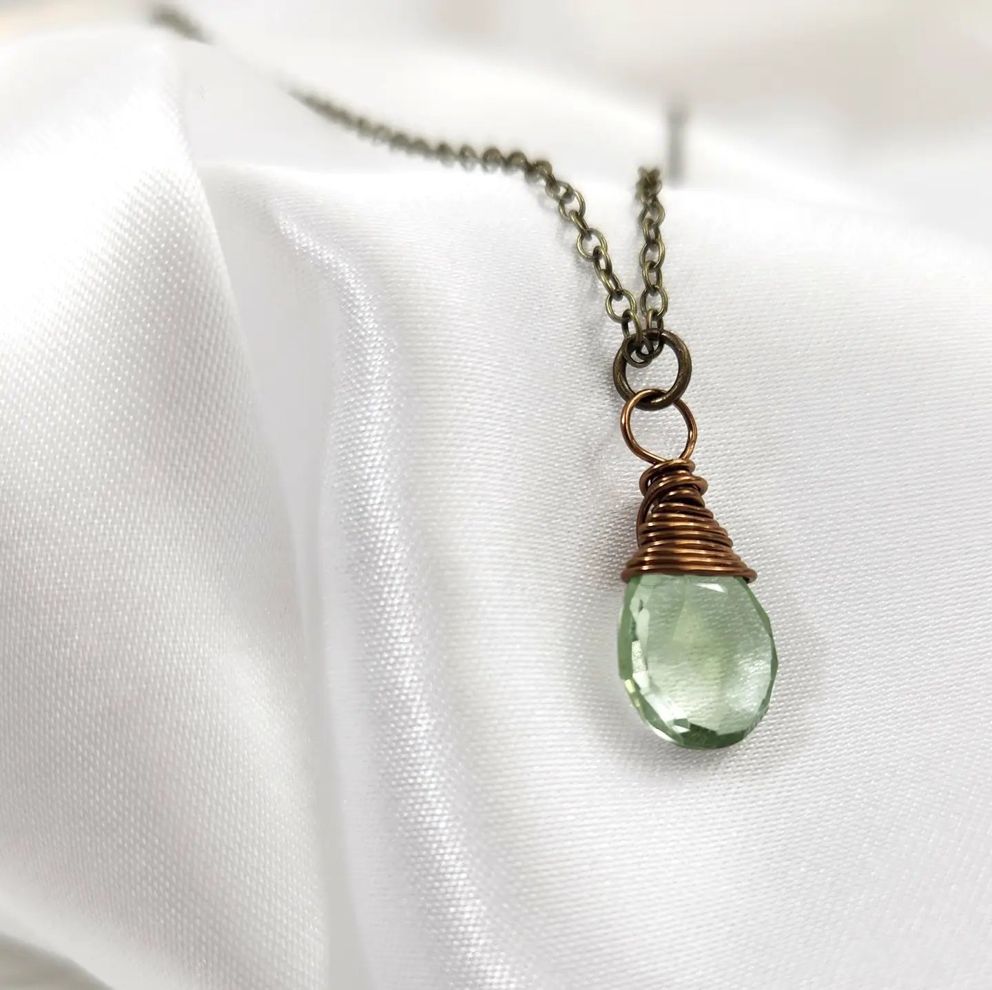 Green Amethyst Wire Wrapped Pendant Necklace