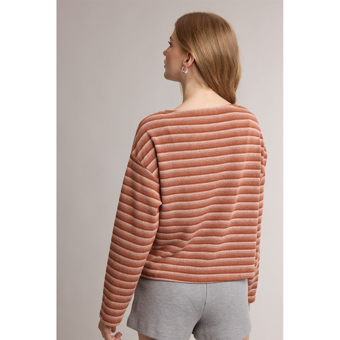Gradient Stripe Rib Knit Long Sleeve Top