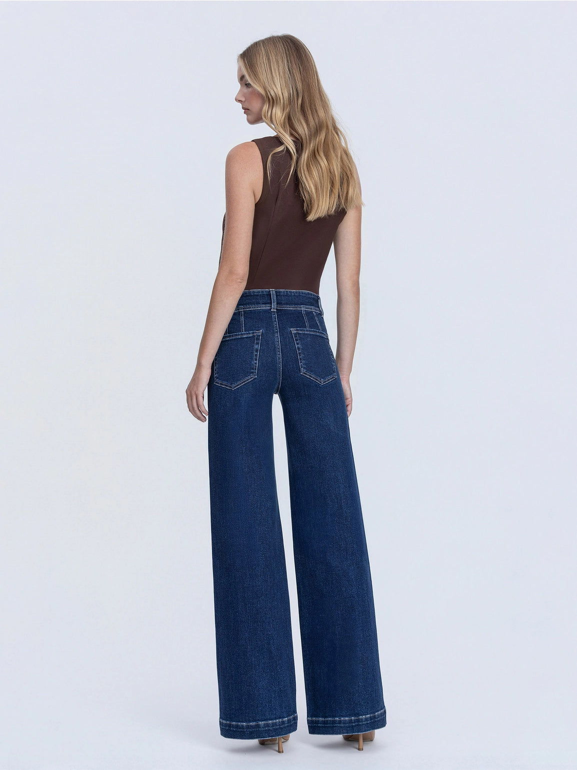 High Rise Front Seam Detailed Dark Wide Leg Jeans
