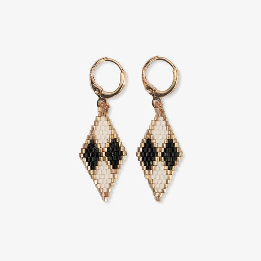 Carmen Mini Gold Hoop Diamond Pattern Beaded Drop Earrings