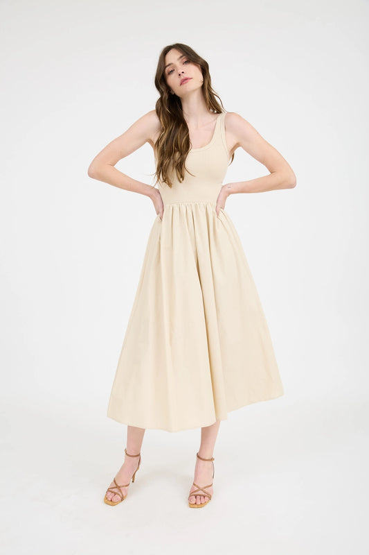Mix Media Tank Midi Dress - Khaki