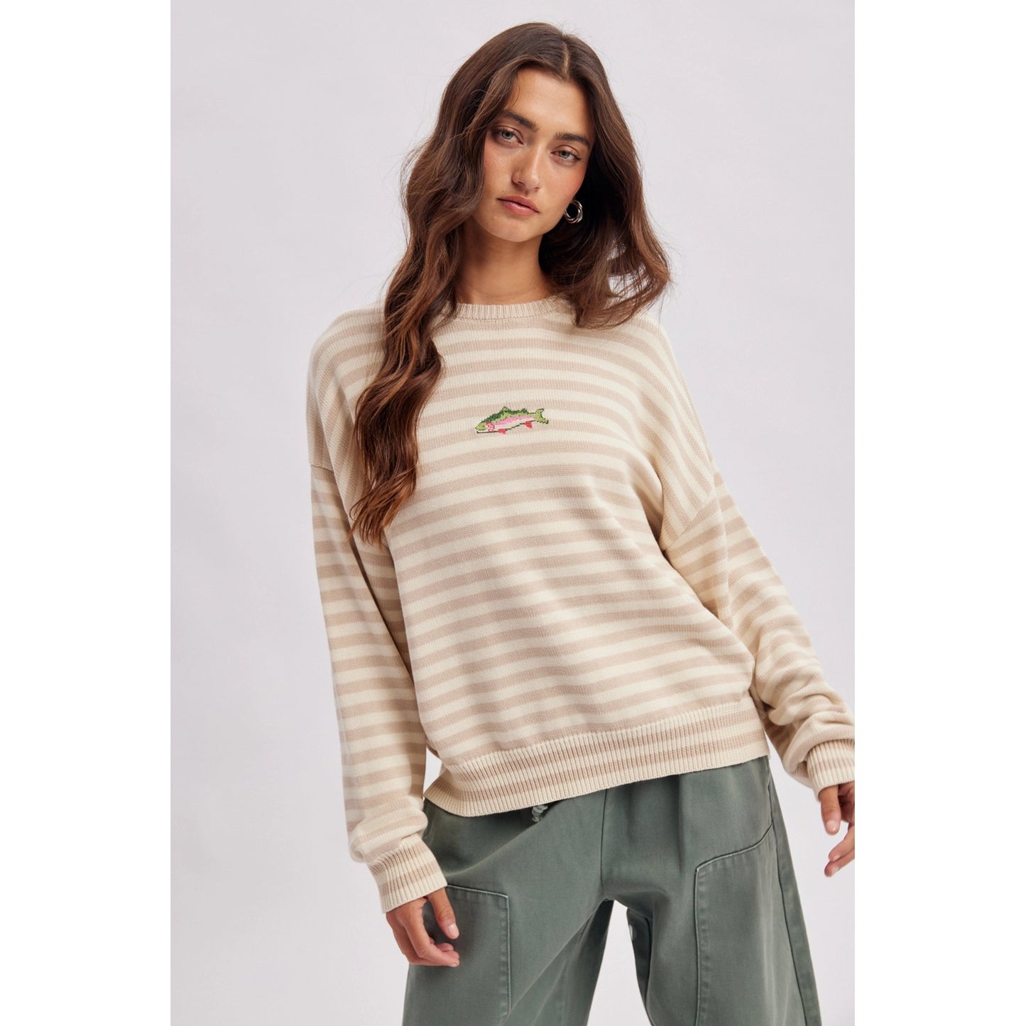 Striped Fish Coastal Graphic Sweater