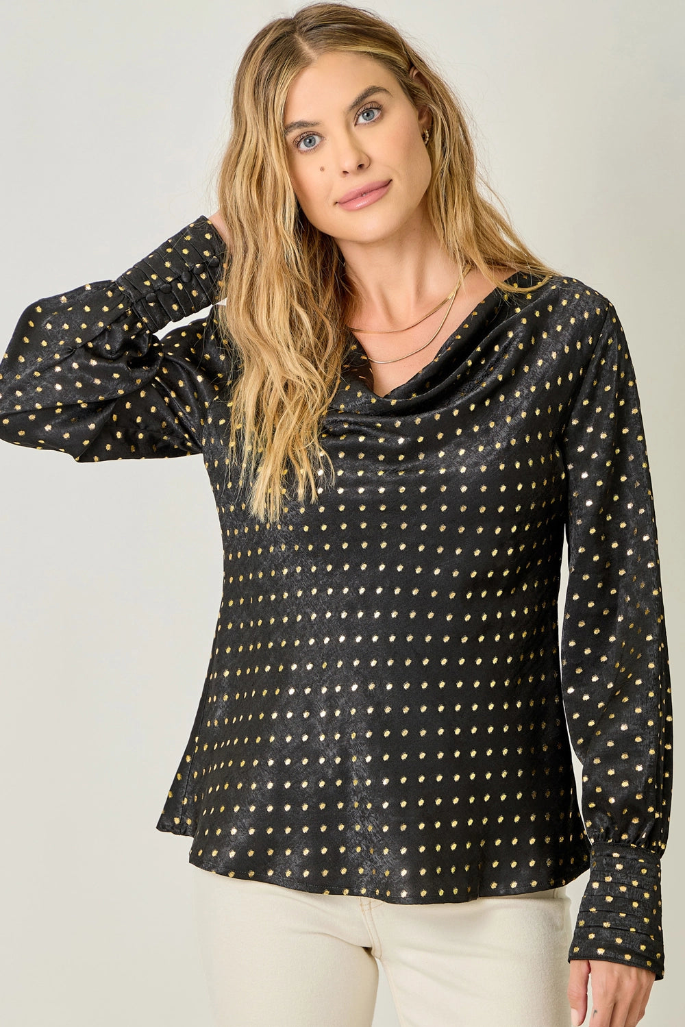 Cowl Neck Embellished Blouse - Black