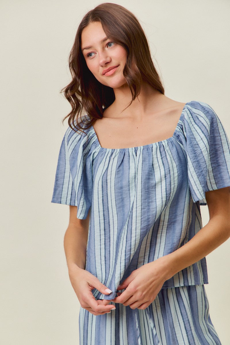 Stripe Flutter Sleeves Blouse