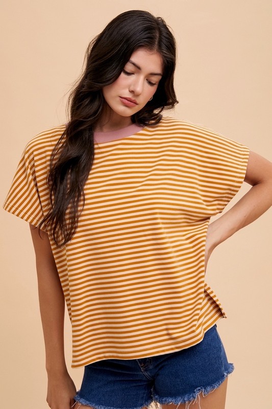 Stripe Soft Brushed Knit Dolman Sleeve Top