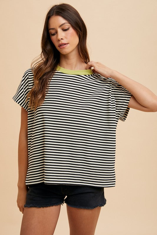 Stripe Soft Brushed Knit Dolman Sleeve Top