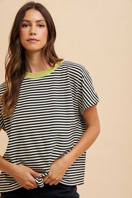Stripe Soft Brushed Knit Dolman Sleeve Top