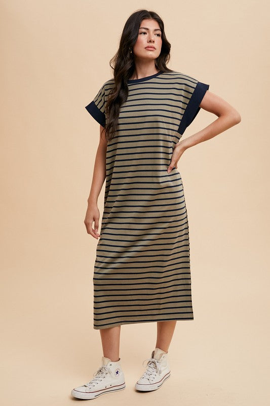 Stripe Boxy Knit Midi Dress