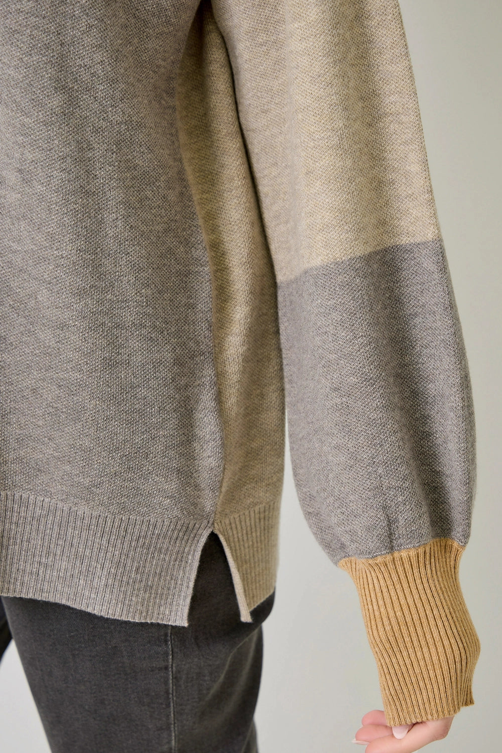Mock Neck Color Blocked Sweater - Brown