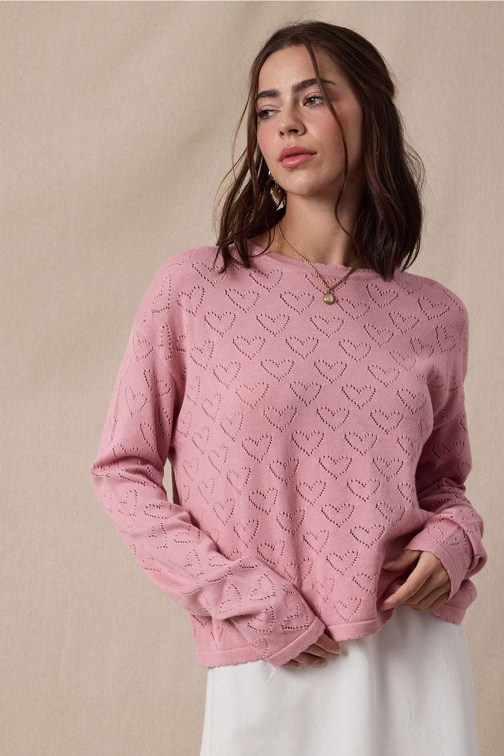 Heart Pointelle Lightweight Sweater