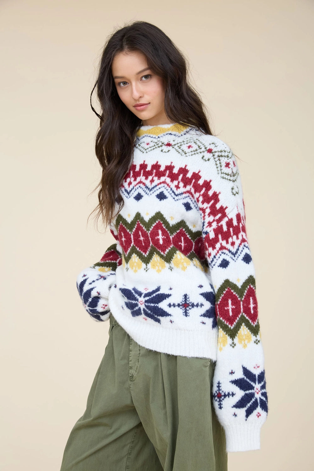 Winter Fair Isle Mock Neck Knit Sweater