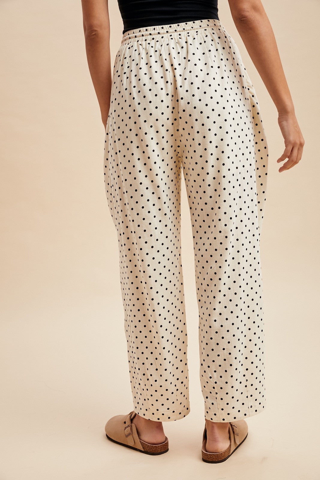 Linen Blend Polka Dot Barrel Leg Pants