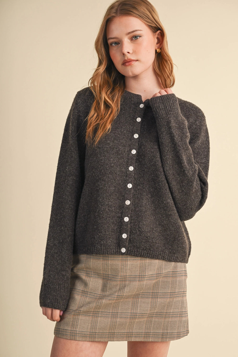 Marled Knit Sweater Cardigan - Coco Brown