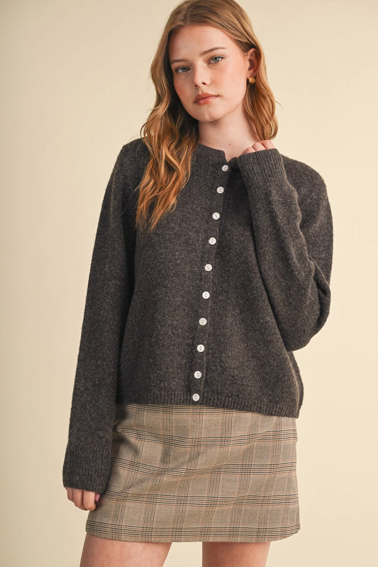 Marled Knit Sweater Cardigan - Coco Brown