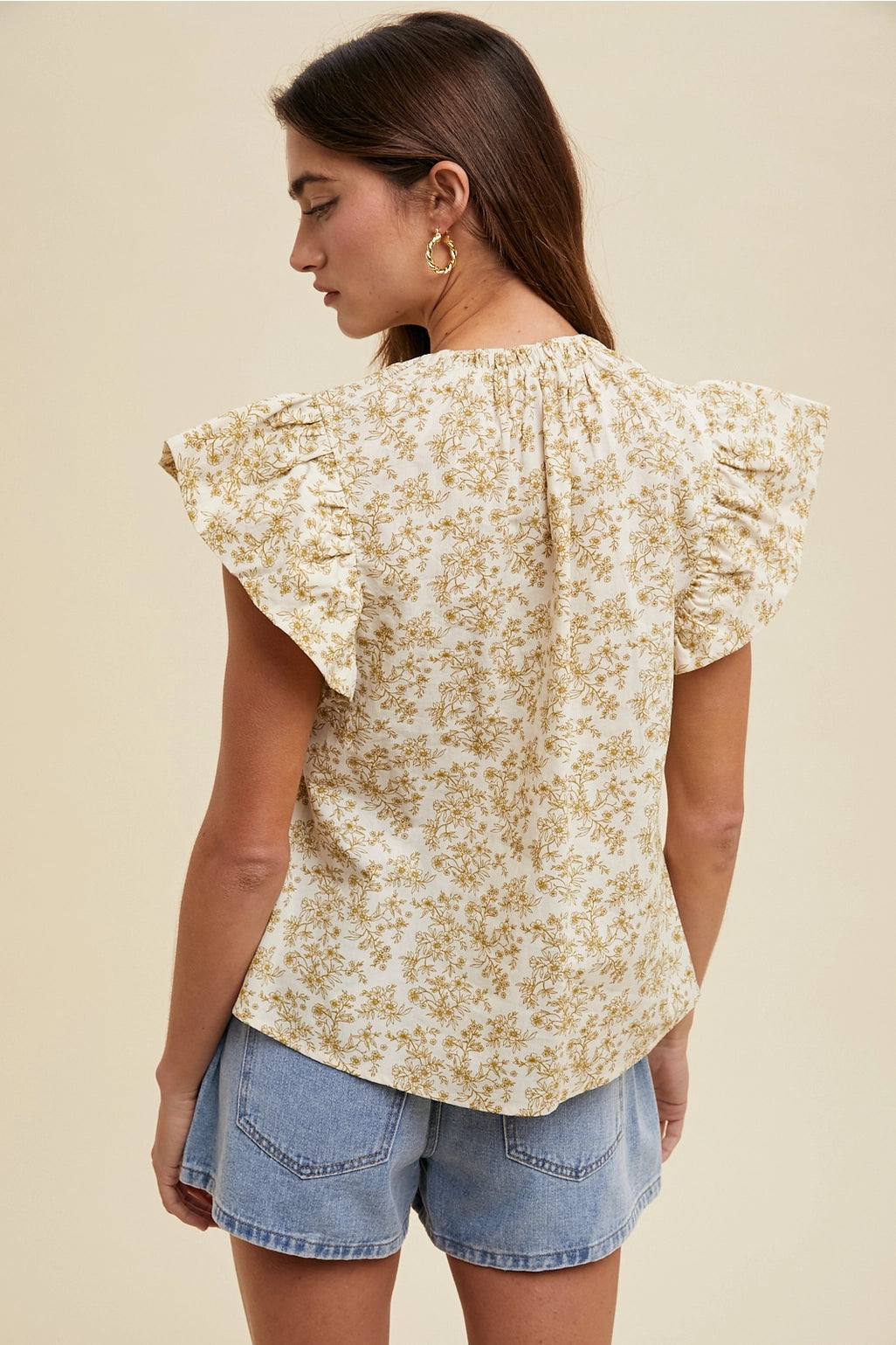 Floral Ruffle Sleeve Blouse