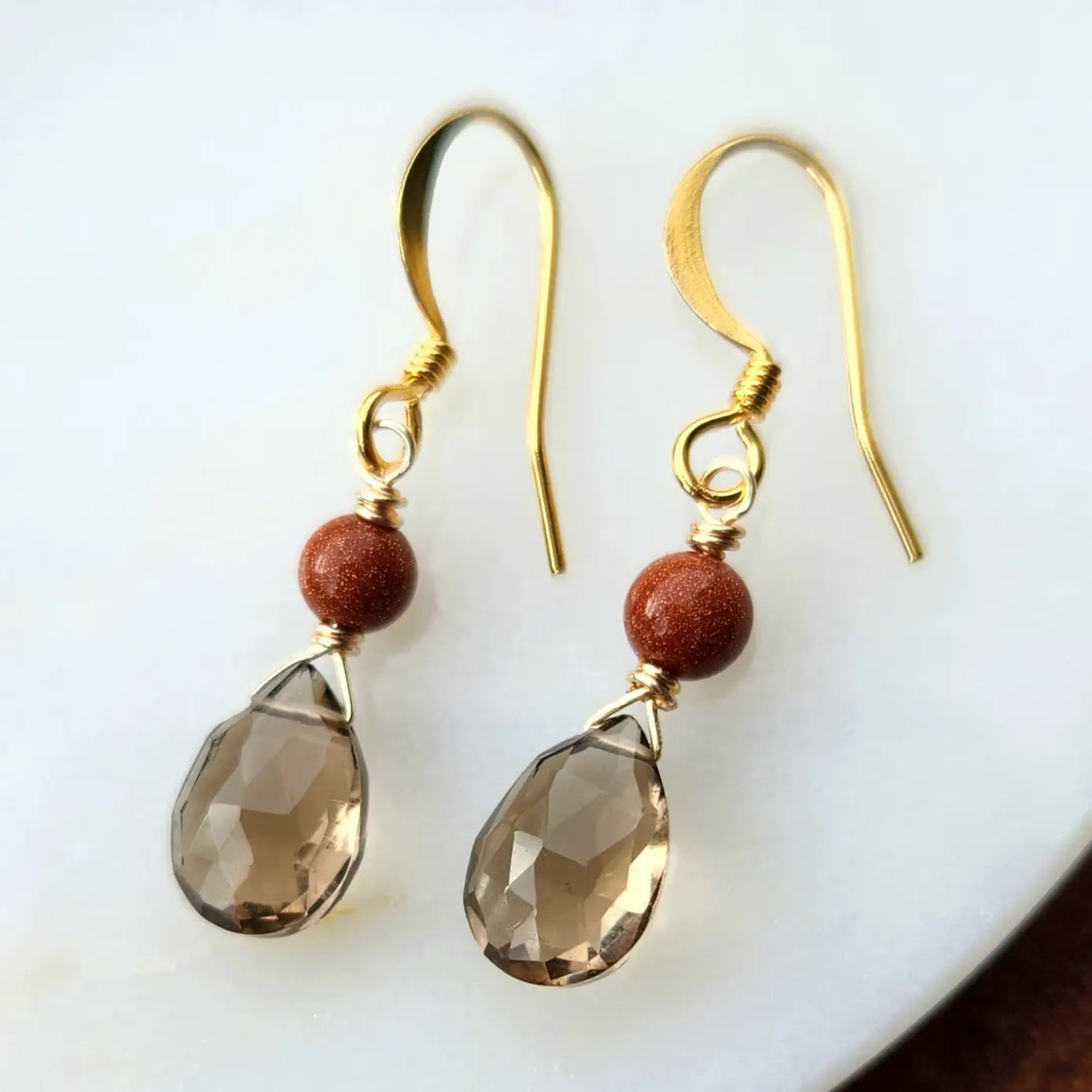 Smoky Quartz and Goldstone Earrings