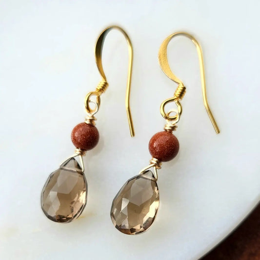 Smoky Quartz and Goldstone Earrings